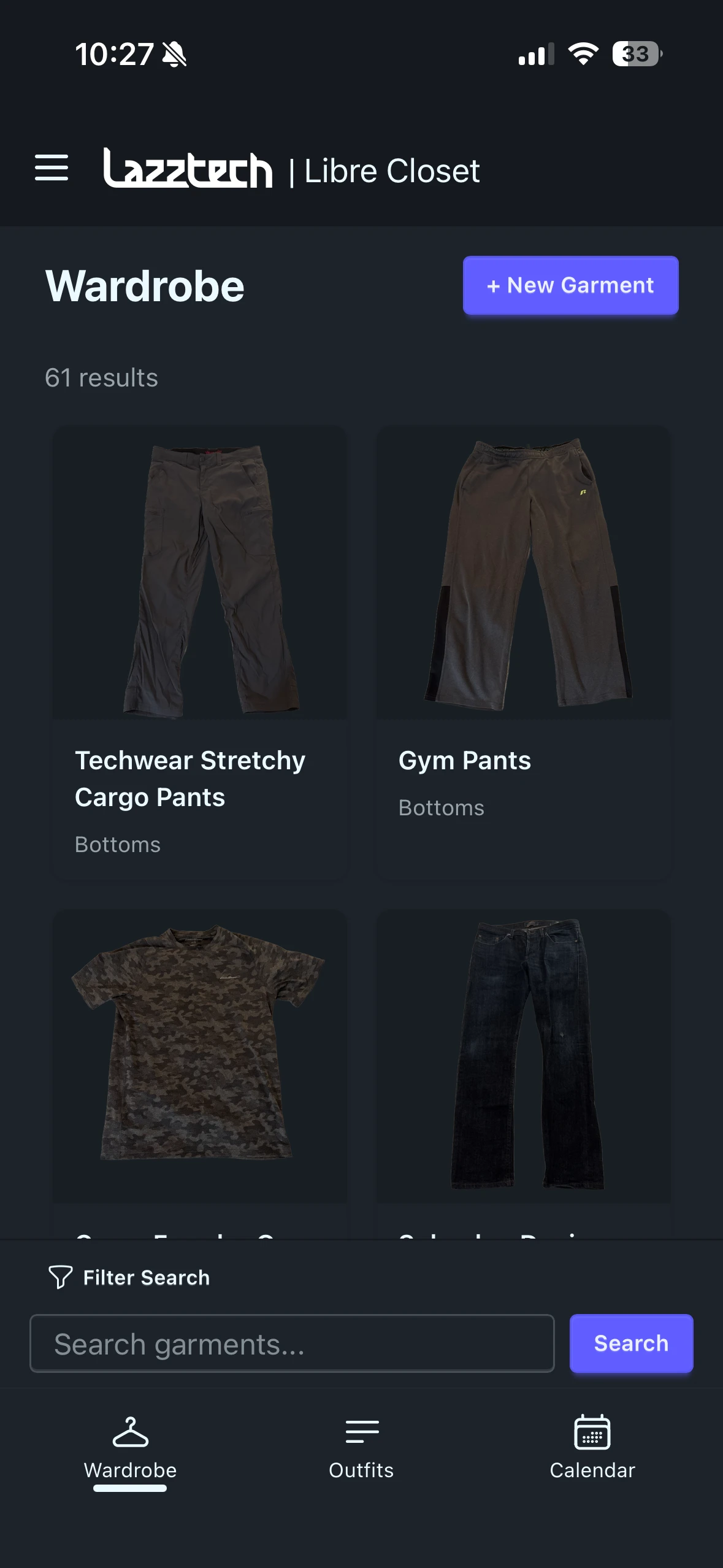 Wardrobe grid view on mobile